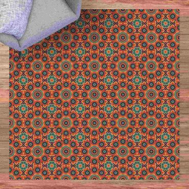 Kork-Teppich - Orientalisches Muster mit bunten Blumen - Quadrat 1:1