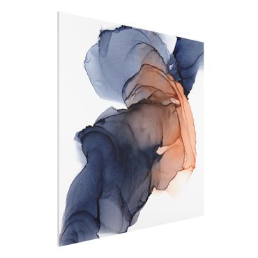 Forex Fine Art Print - Ozeantropfen Blau-Orange mit Gold - Quadrat 1:1