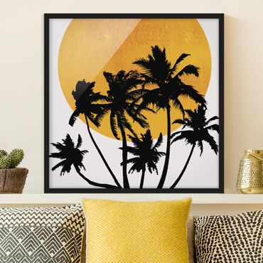 Bild mit Rahmen - Palmen vor goldener Sonne - Quadrat