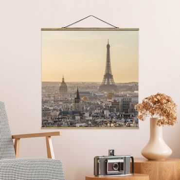 Stoffbild mit Posterleisten - Paris im Morgengrauen - Quadrat