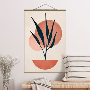 Stoffbild mit Posterleisten - Pflanze und abstrakte Formen in Rosa - Hochformat