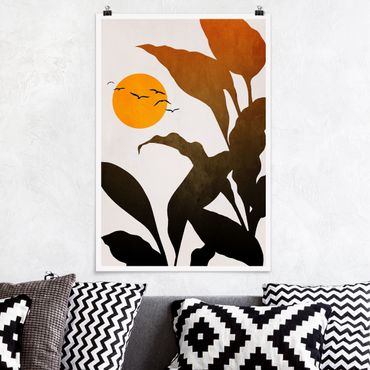 Poster - Pflanzenwelt mit gelber Sonne - Hochformat 2:3