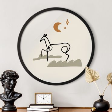 Rundes Gerahmtes Bild - Picasso Interpretation - Das Pferd