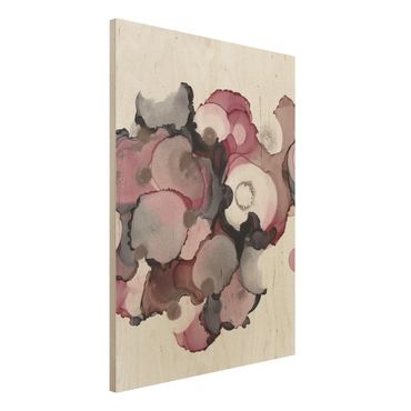 Holzbild - Pink-Beige Tropfen mit Roségold - Hochformat