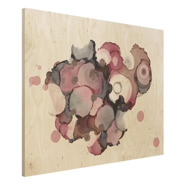 Holzbild - Pink-Beige Tropfen mit Roségold - Querformat