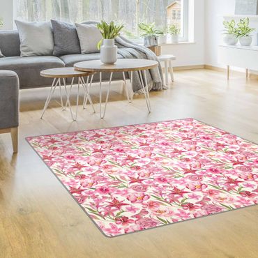 Teppich - Pinke Blumen mit Schmetterlingen