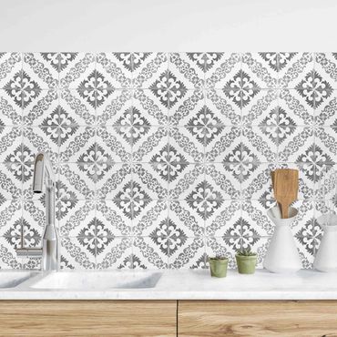 Küchenrückwand - Portugiesische Vintage Keramikfliesen - Silves Schwarz Weiß