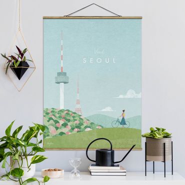 Stoffbild mit Posterleisten - Reiseposter - Seoul - Hochformat 3:4