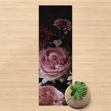 Kork-Teppich - Rosa Blumen auf Schwarz Vintage - Hochformat 1:3