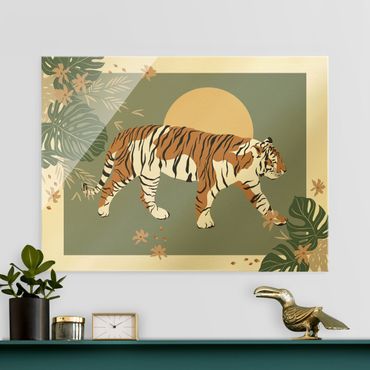 Glasbild - Safari Tiere - Tiger im Sonnenuntergang - Querformat 4:3