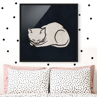 Bild mit Rahmen - Schlafende Katze Illustration - Quadrat