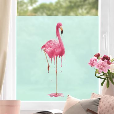 Fensterfolie - Sichtschutz - Schmelzender Flamingo - Fensterbilder