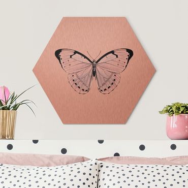 Hexagon Bild Alu-Dibond - Schmetterling auf Beige
