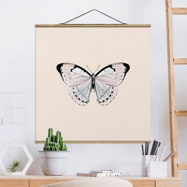Stoffbild mit Posterleisten - Schmetterling auf Beige - Quadrat 1:1