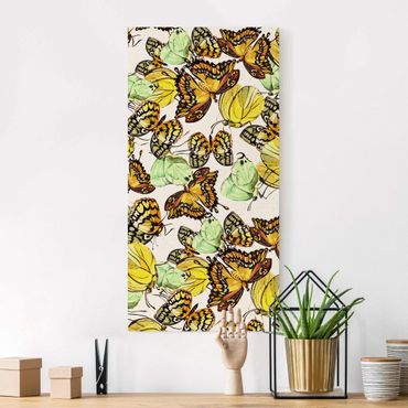Leinwandbild Natur - Schwarm von Gelben Schmetterlingen - Hochformat 1:2