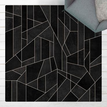 Kork-Teppich - Schwarz Weiß Geometrie Aquarell - Quadrat 1:1