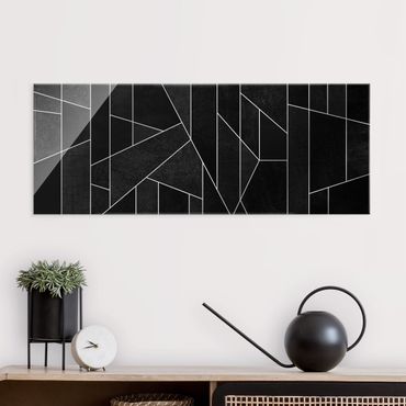 Glasbild - Schwarz Weiß Geometrie Aquarell - Panorama 5:2