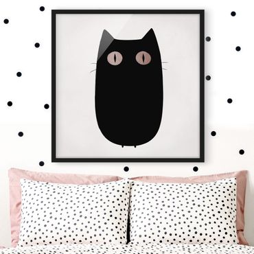 Bild mit Rahmen - Schwarze Katze Illustration - Quadrat