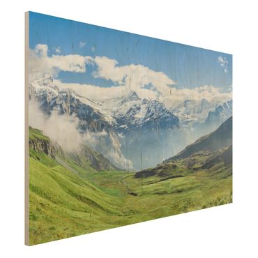 Holzbild - Schweizer Alpenpanorama - Querformat