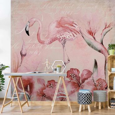 Fototapete - Shabby Chic Collage - Flamingo
