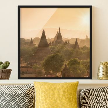 Bild mit Rahmen - Sonnenuntergang über Bagan - Quadrat