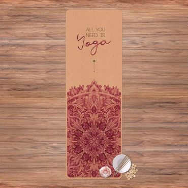 Yogamatte Kork - Spruch All you need is Yoga Rot