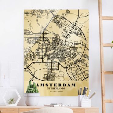 Glasbild - Stadtplan Amsterdam - Klassik - Hochformat 4:3