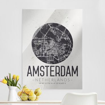 Glasbild - Stadtplan Amsterdam - Retro - Hochformat 4:3