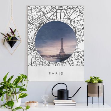Leinwandbild - Stadtplan Collage Paris - Hochformat 3:4