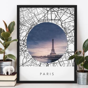 Bild mit Rahmen - Stadtplan Collage Paris - Hochformat
