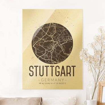 Glasbild - Stadtplan Stuttgart - Retro - Hochformat 4:3