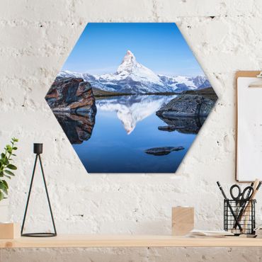 Hexagon Bild Alu-Dibond - Stellisee vor dem Matterhorn
