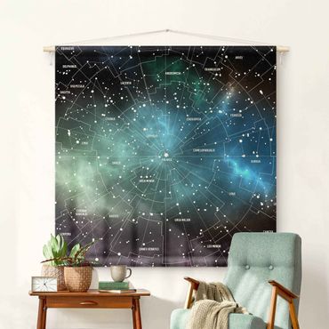 Wandteppich - Sternbilder Karte Galaxienebel - Quadrat 1:1