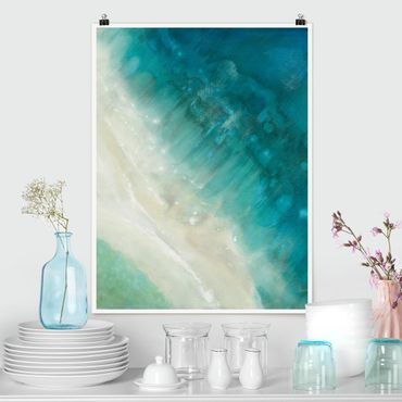Poster - Strandblick mit Meer aus der Vogelperspektive - Hochformat 3:4
