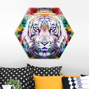 Hexagon-Alu-Dibond Bild - Street Art Tiger