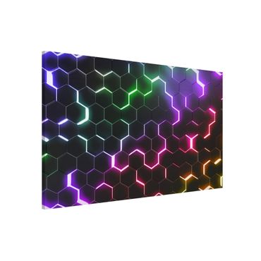 Magnettafel - Strukturierte Hexagone mit Neonlicht - Querformat 3:2