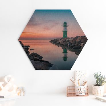 Hexagon Bild Alu-Dibond - Sunset at the Lighthouse