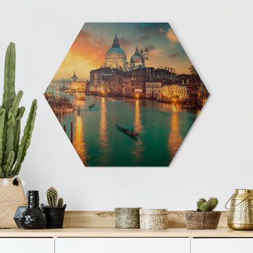 Hexagon Bild Alu-Dibond - Sunset in Venice