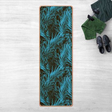 Yogamatte Kork - Tropisches dunkles Unterholz Blau