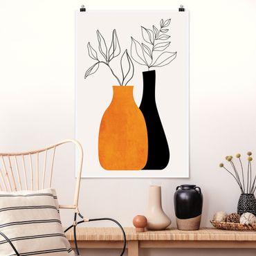 Poster - Vasen mit illustrierten Zweigen - Hochformat 2:3
