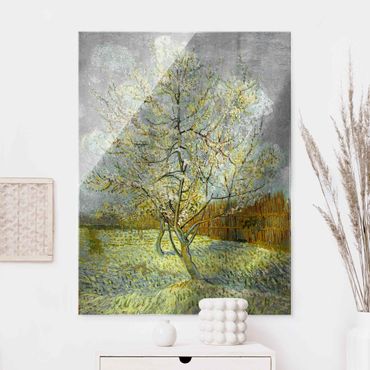 Glasbild - Kunstdruck Vincent van Gogh - Blühender Pfirsichbaum (rosa) - Post-Impressionismus Hoch 3:4