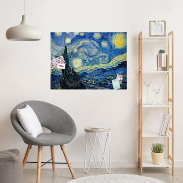 Glasbild - Kunstdruck Vincent van Gogh - Sternennacht - Post-Impressionismus Quer 4:3