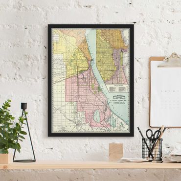 Bild mit Rahmen - Vintage Karte Chicago - Hochformat