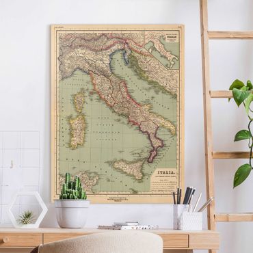 Leinwandbild - Vintage Landkarte Italien - Hochformat 3:4
