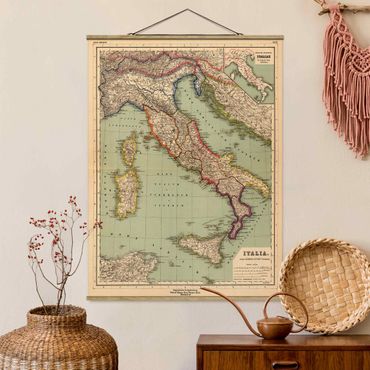 Stoffbild mit Posterleisten - Vintage Landkarte Italien - Hochformat 3:4
