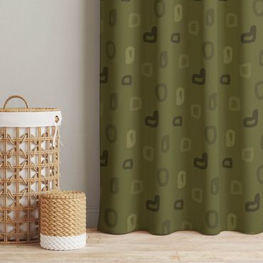 Vorhang - Vintage Punkte - Olive Grün