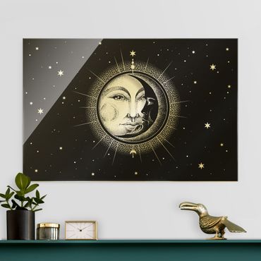 Glasbild - Vintage Sonne und Mond Illustration - Querformat 3:2