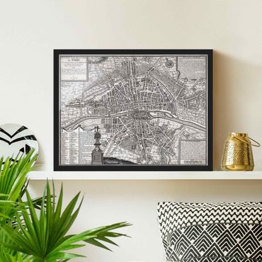 Bild mit Rahmen - Vintage Stadtplan Paris um 1600 - Querformat