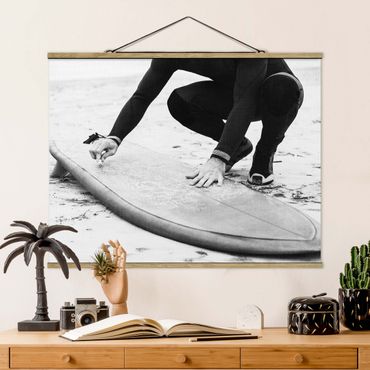 Stoffbild mit Posterleisten - Wachsen des Surfboards - Querformat 4:3
