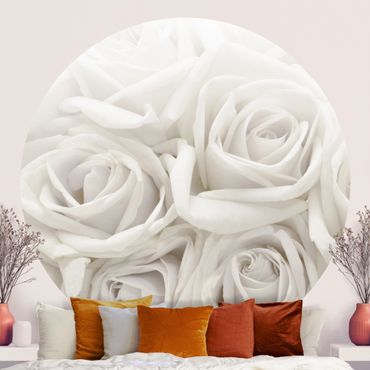 Runde Tapete selbstklebend - Weiße Rosen